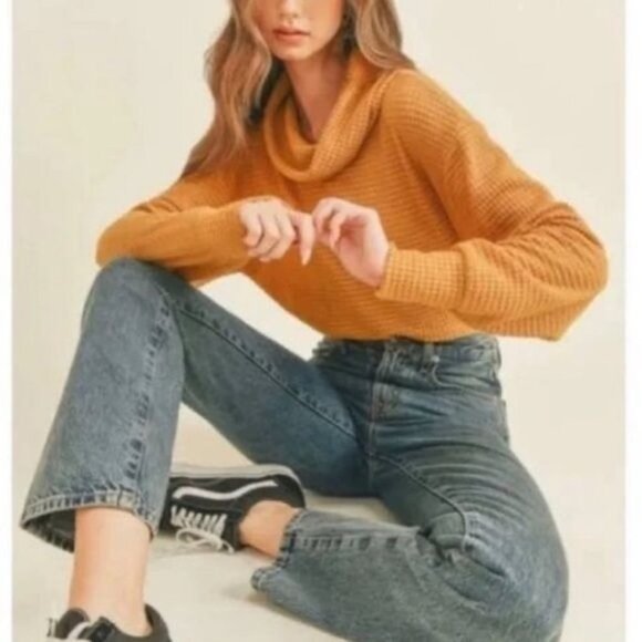 Free People Sweaters - Free People Juicy Sweater Long Sleeve Cowl Neck Gold Harvest Moon S